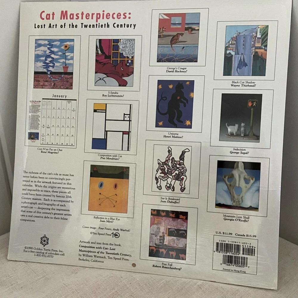 90s calendar Cat Masterpieces 20th photo art with cats William Warmack 1999